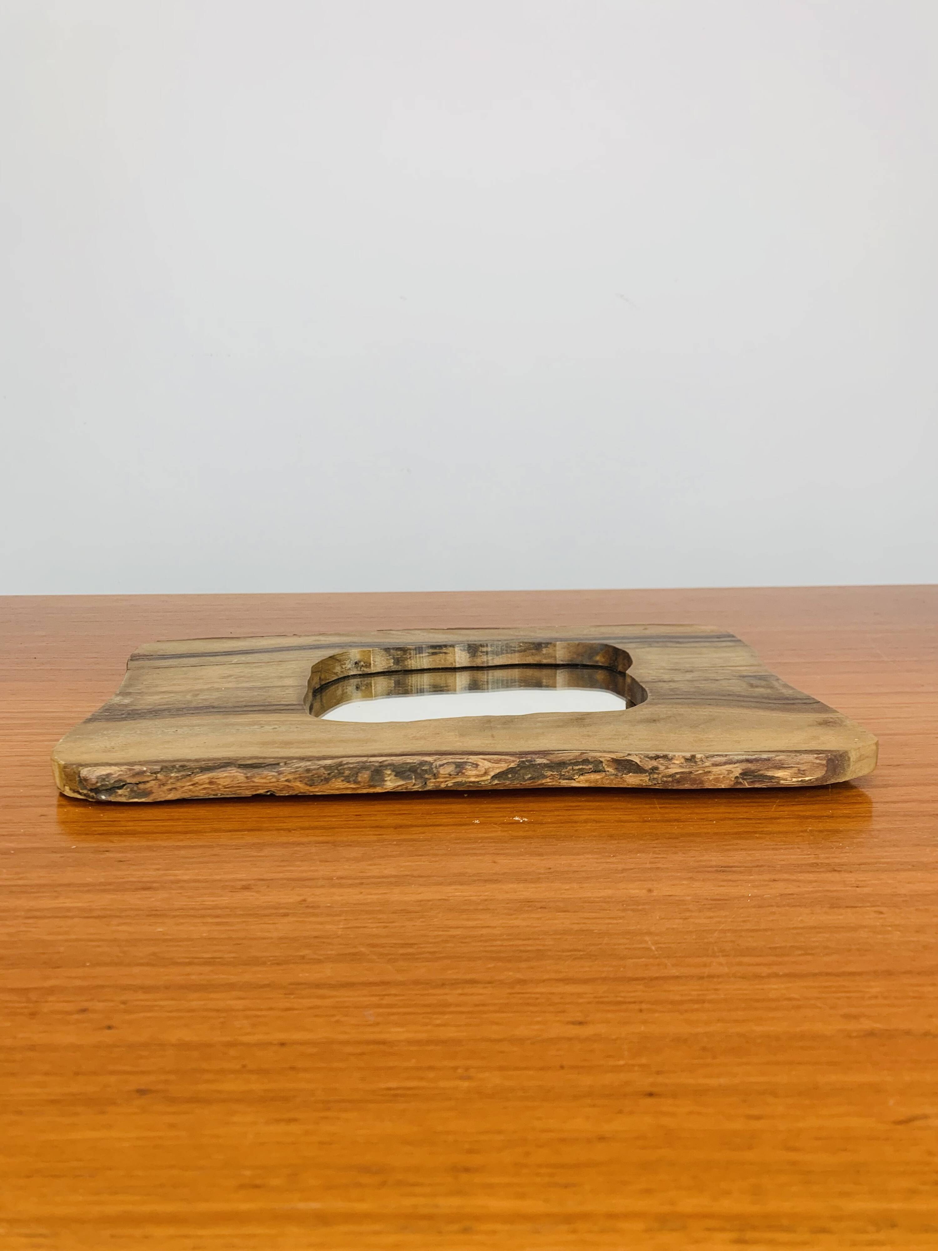 Miroir brutaliste bois d'olivier, vintage