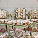 Set of Three Louis XV Style Lacquered Wood Armchairs, 19th Century