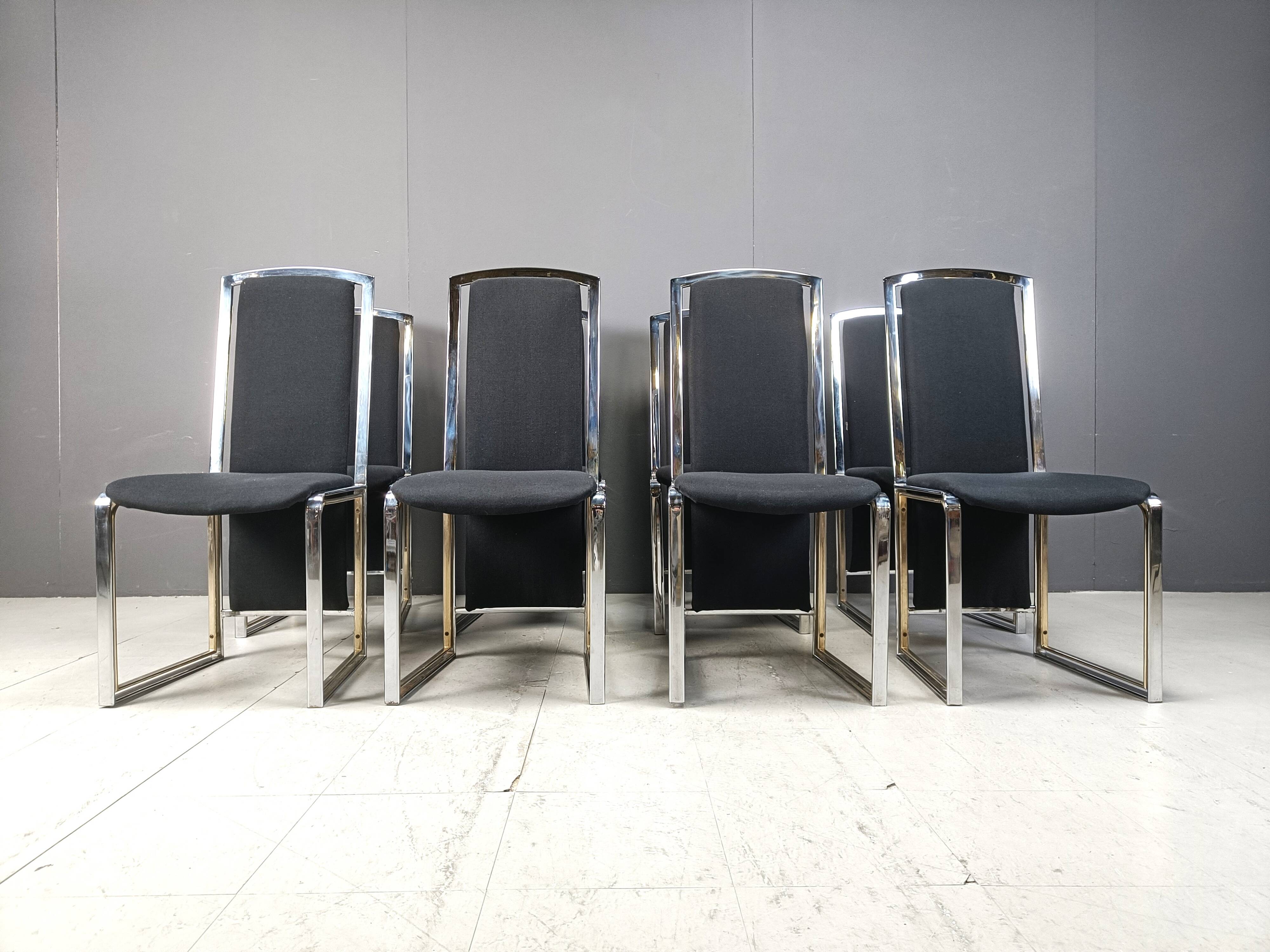Lot de 8 chaises de salle à manger vintage en laiton et chrome - années 1970