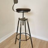 Chaise de bar vintage en métal faite à la main : siège pivotant en cuir à hauteur réglable