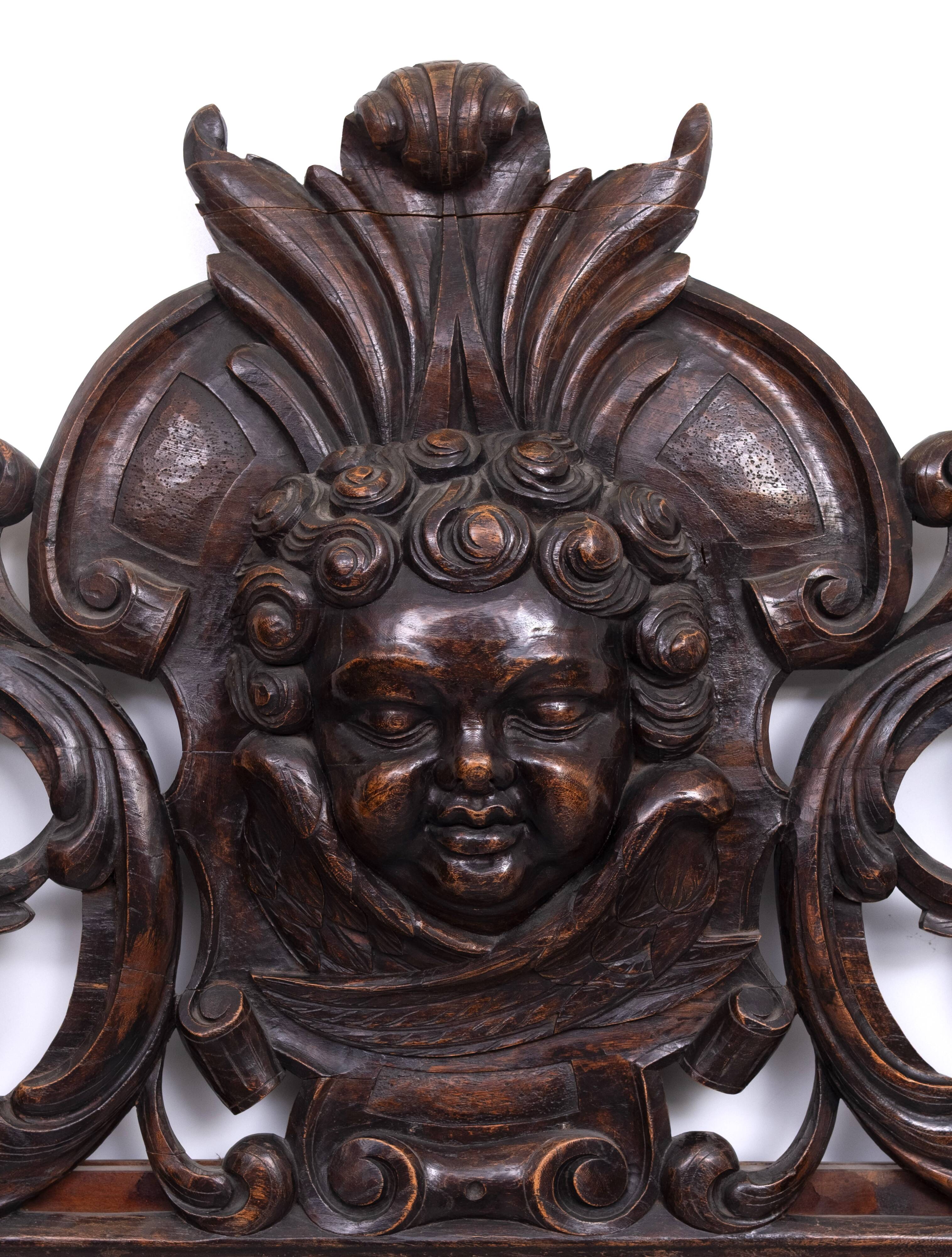 Impressive Monumental 18 Century Antique Cherub Oak mirror Holland