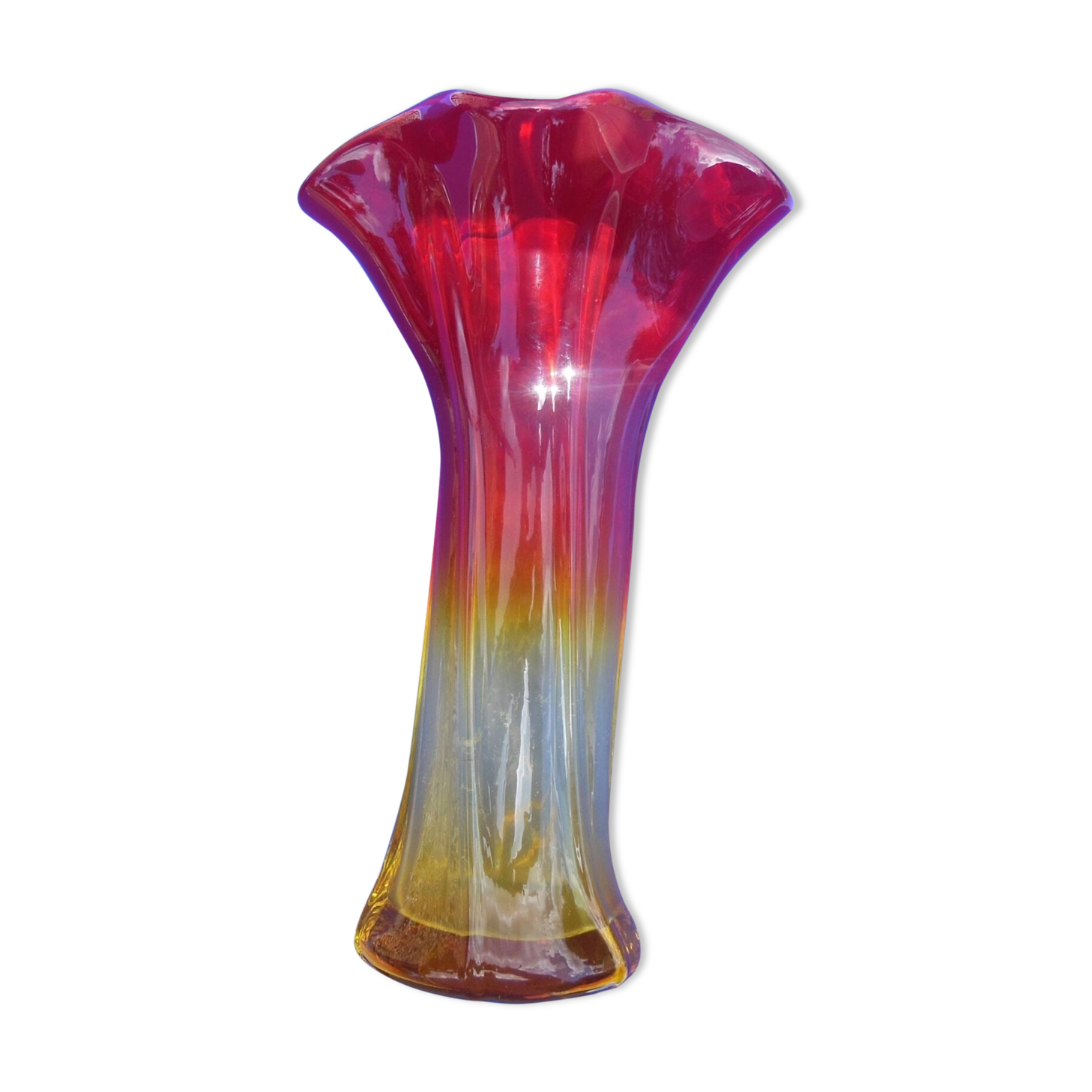 Modernist vase - molded glass - red, orange, yellow - Flavio Polis Seguso