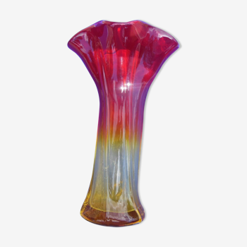 Modernist vase - molded glass - red, orange, yellow - Flavio Polis Seguso