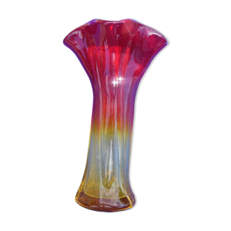 Vase moderniste - verre moulé - rouge ,orange ,jaune - Flavio Poli Seguso