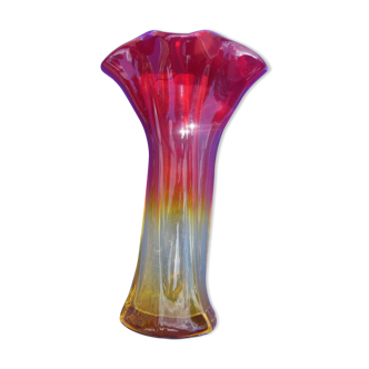 Modernist vase - molded glass - red, orange, yellow - Flavio Polis Seguso