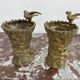 Pair of vases, solid bronze, gilded, early 20th century work, dove decoration, sheaf of wheat, art