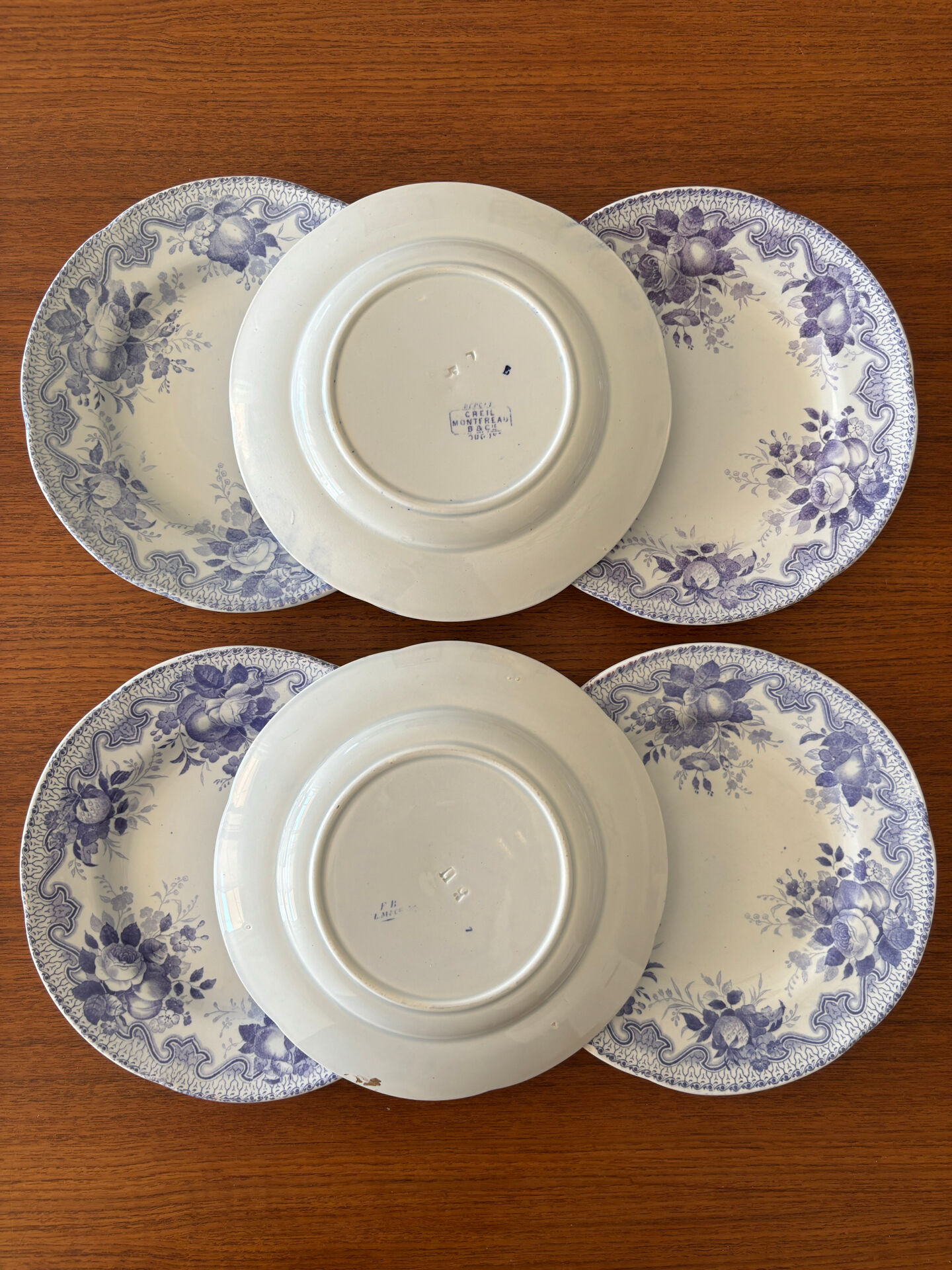Set of 6 dessert plates Creil & Montereau Bouquets • Antique earthenware