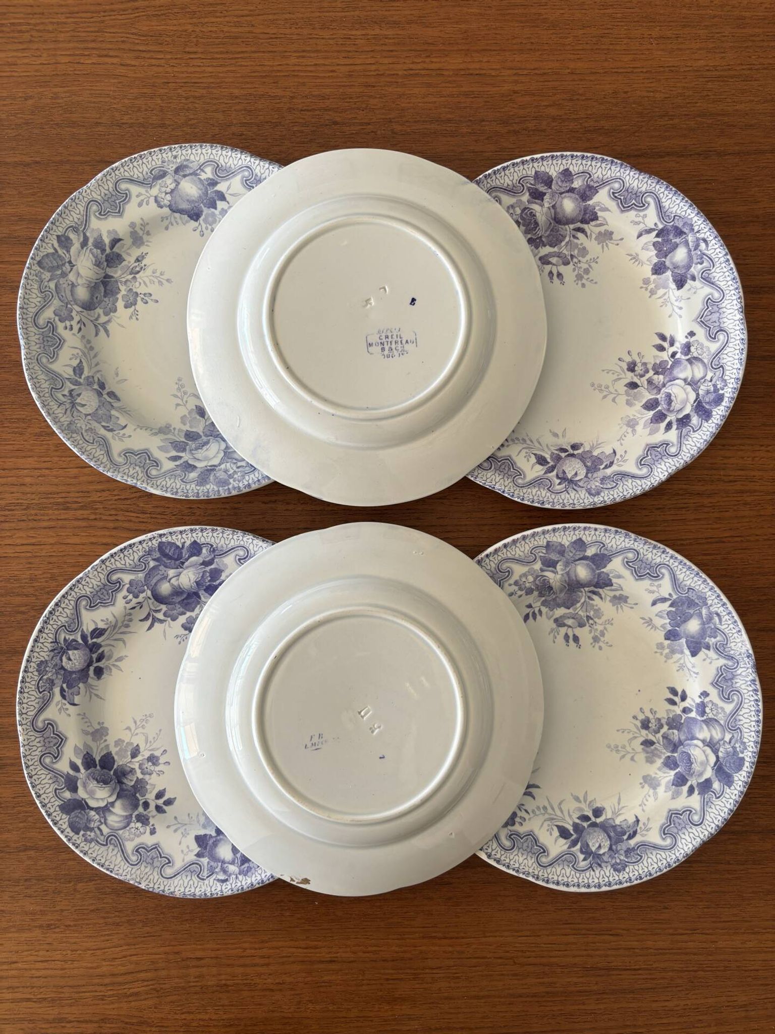 Set of 6 dessert plates Creil & Montereau Bouquets • Antique earthenware