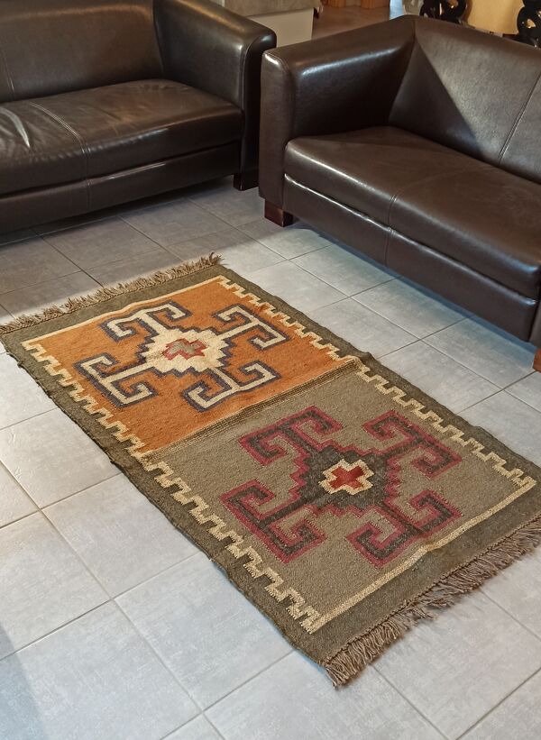Tapis Kilim en coton et toile de jute - 90cm x 160cm