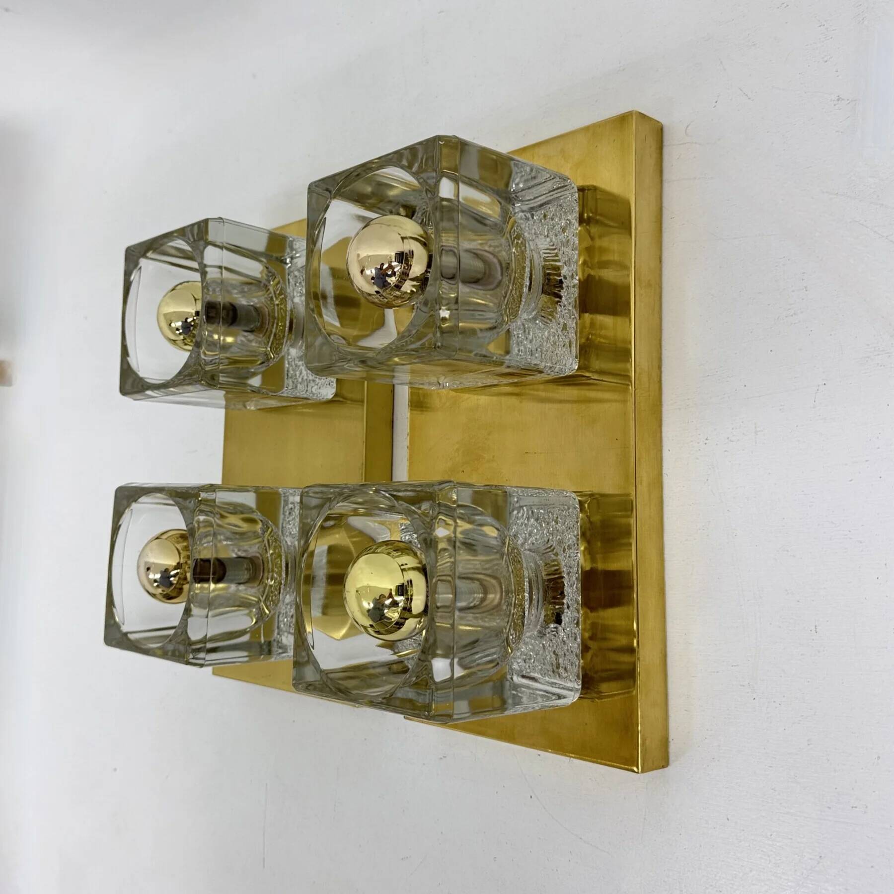 Pair of Peil & Putzler ice cube glass wall lamps, 1970s