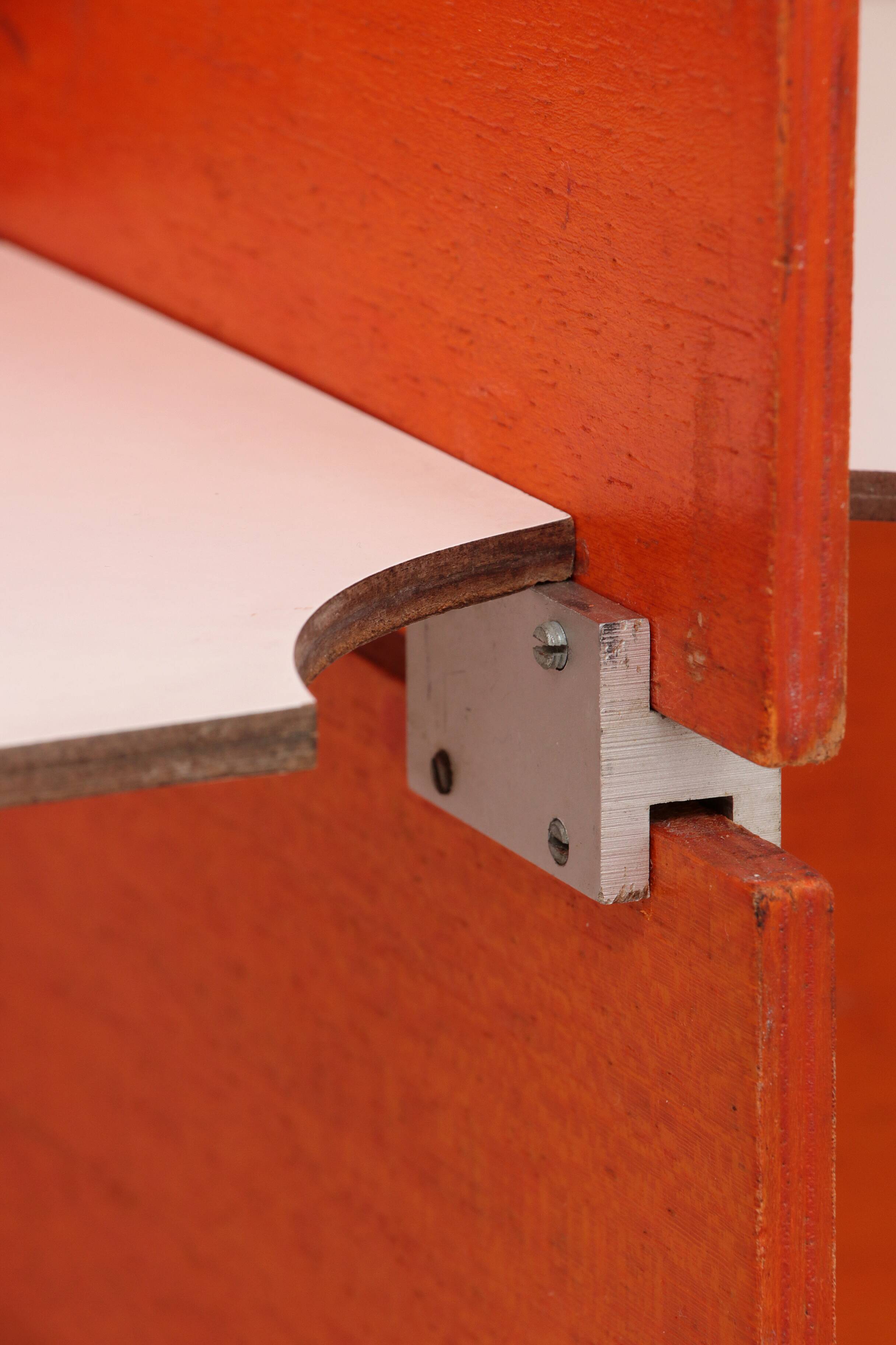 Modular French wall furniture orange made in the 60s.