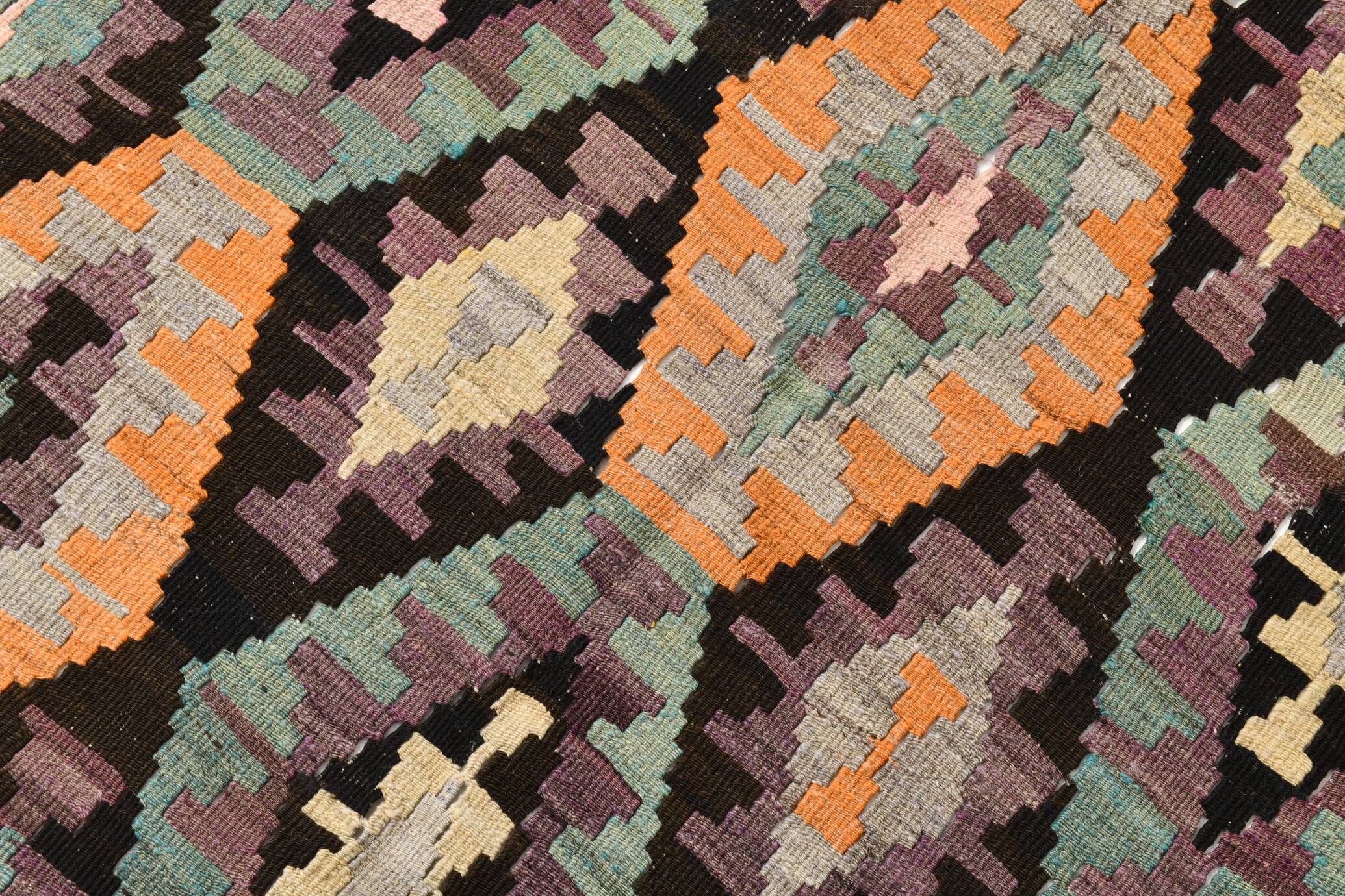 5x7 Burgundy & Green Geometric Pattern Vintage Kilim Rug, 162x218Cm