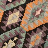 5x7 Burgundy & Green Geometric Pattern Vintage Kilim Rug, 162x218Cm