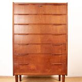 Large Danish chest of drawers, tallboy, 7 teak drawers by Henning Jørgesen.