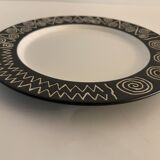 6 black and white dessert plates Scraffito, Habitat Japan, 1970