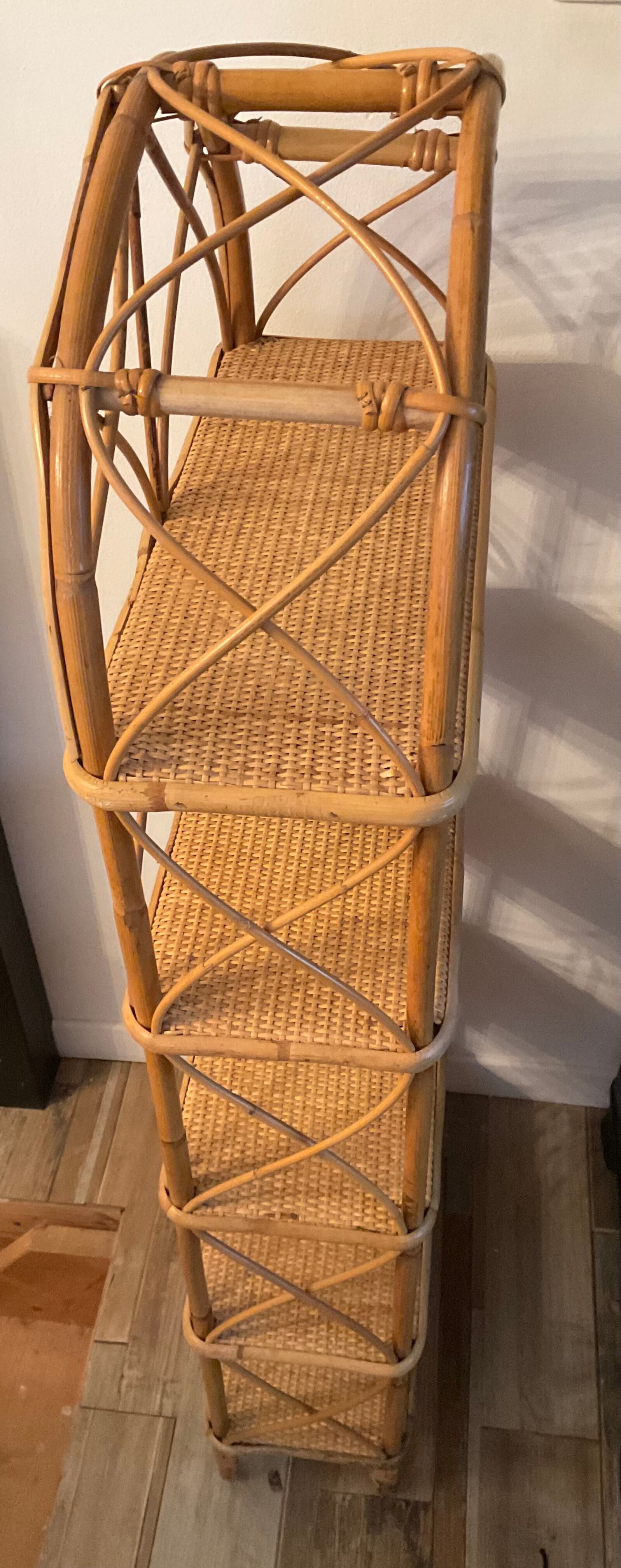 Vintage rattan and wicker shelf 70s
