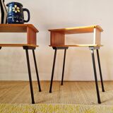 Paire de tables de chevets pieds compas métal