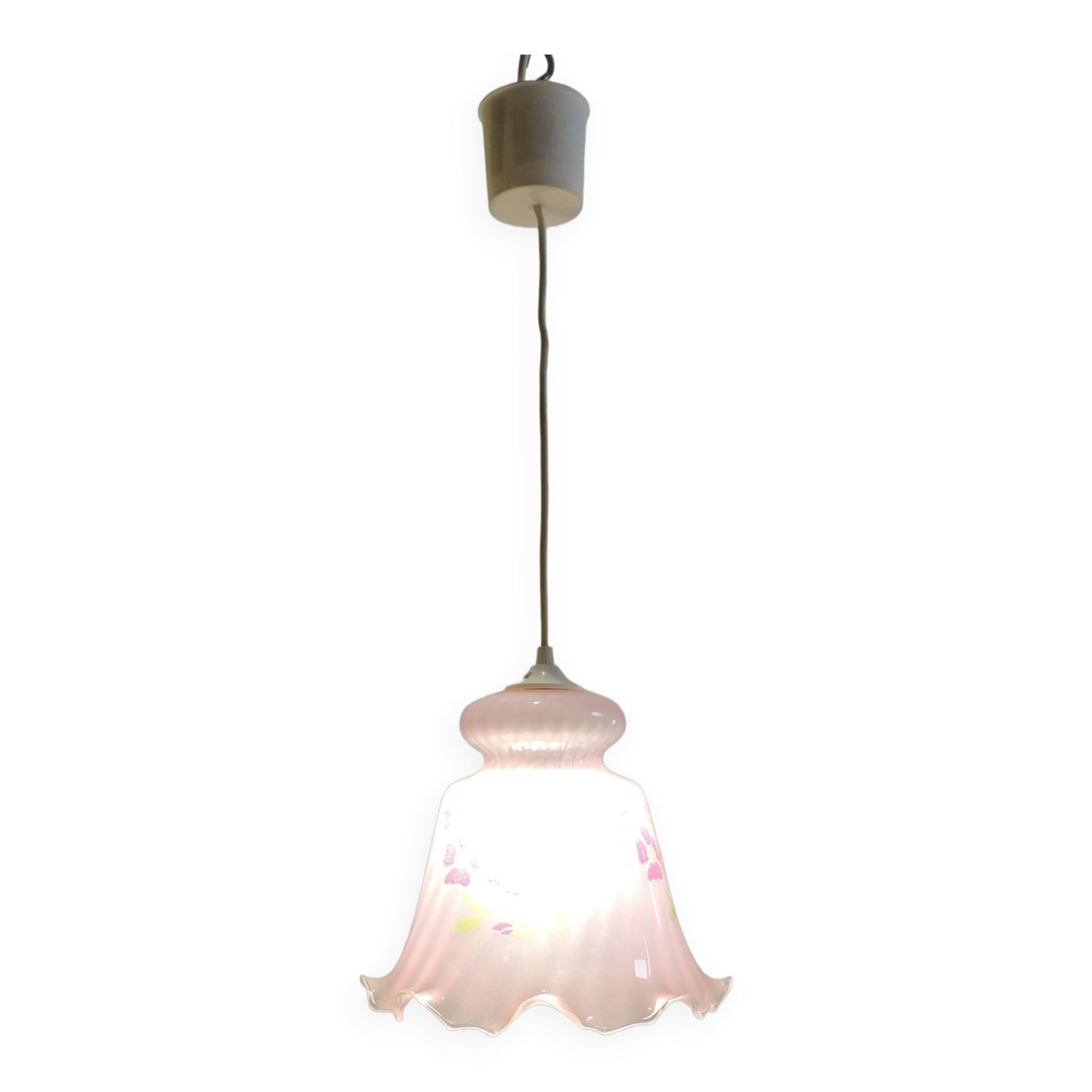 Pink glass suspension tulip shape / vintage