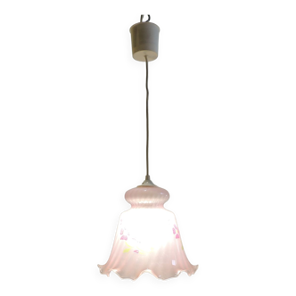 Pink glass suspension tulip shape / vintage