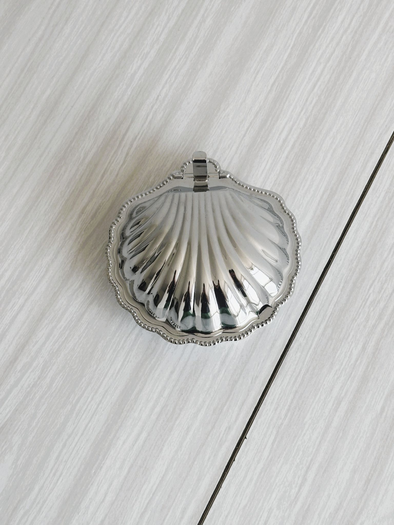 Antique shell butter dish in white glass and metal