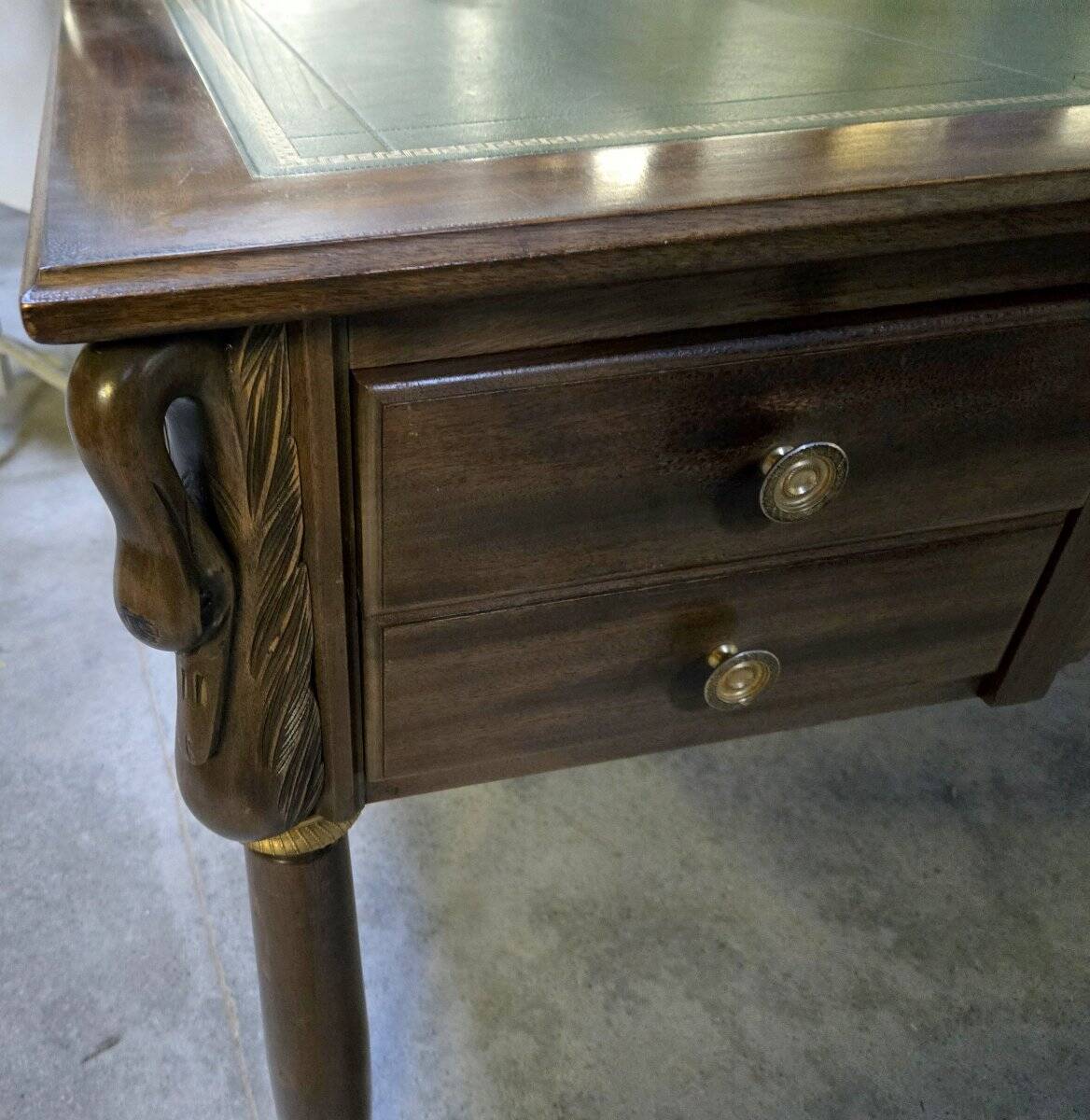 Empire-style minister's desk with swan necks in mahogany.