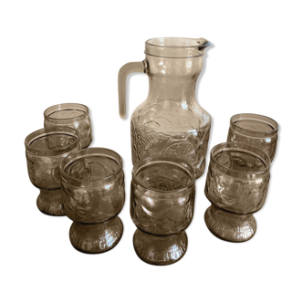 Italy smoked glass orangeade service (pitcher and 6 glasses)