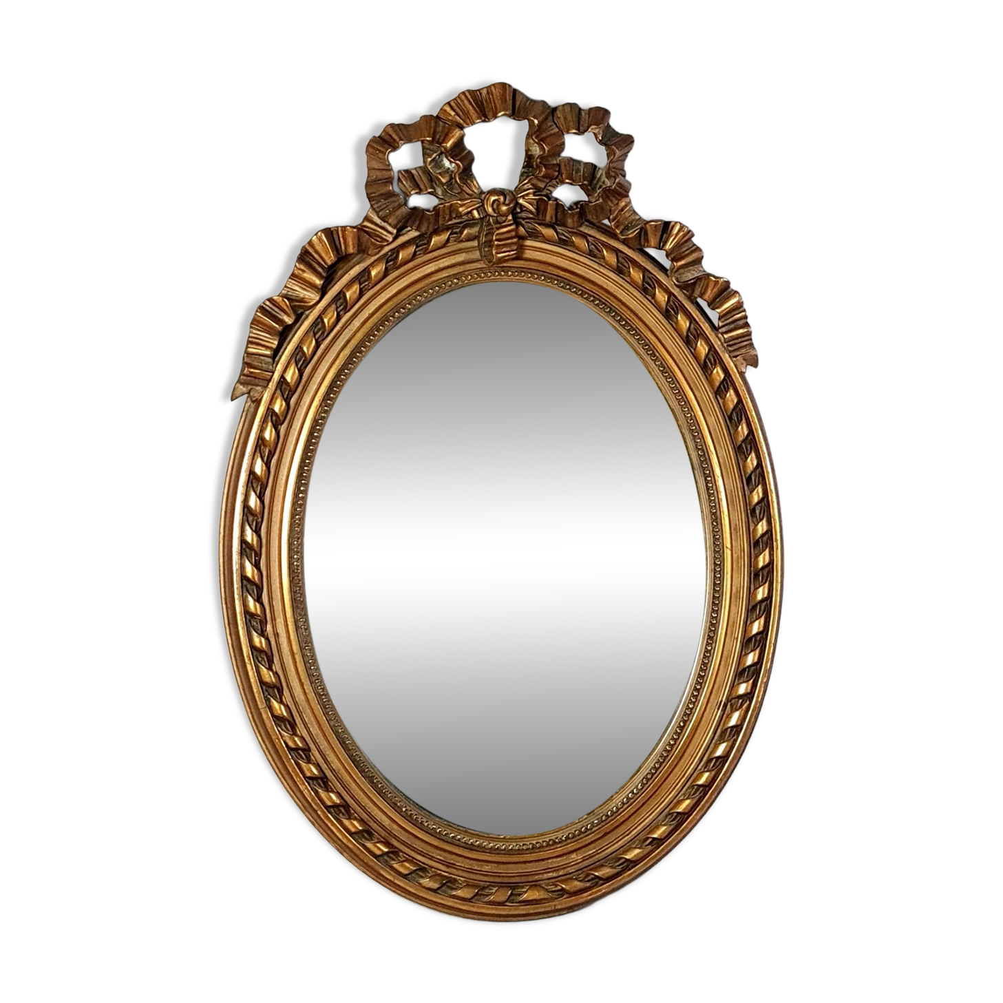 Oval mirror with antique Louis XVI style frame, original gilded stucco wood, 58x40 cm