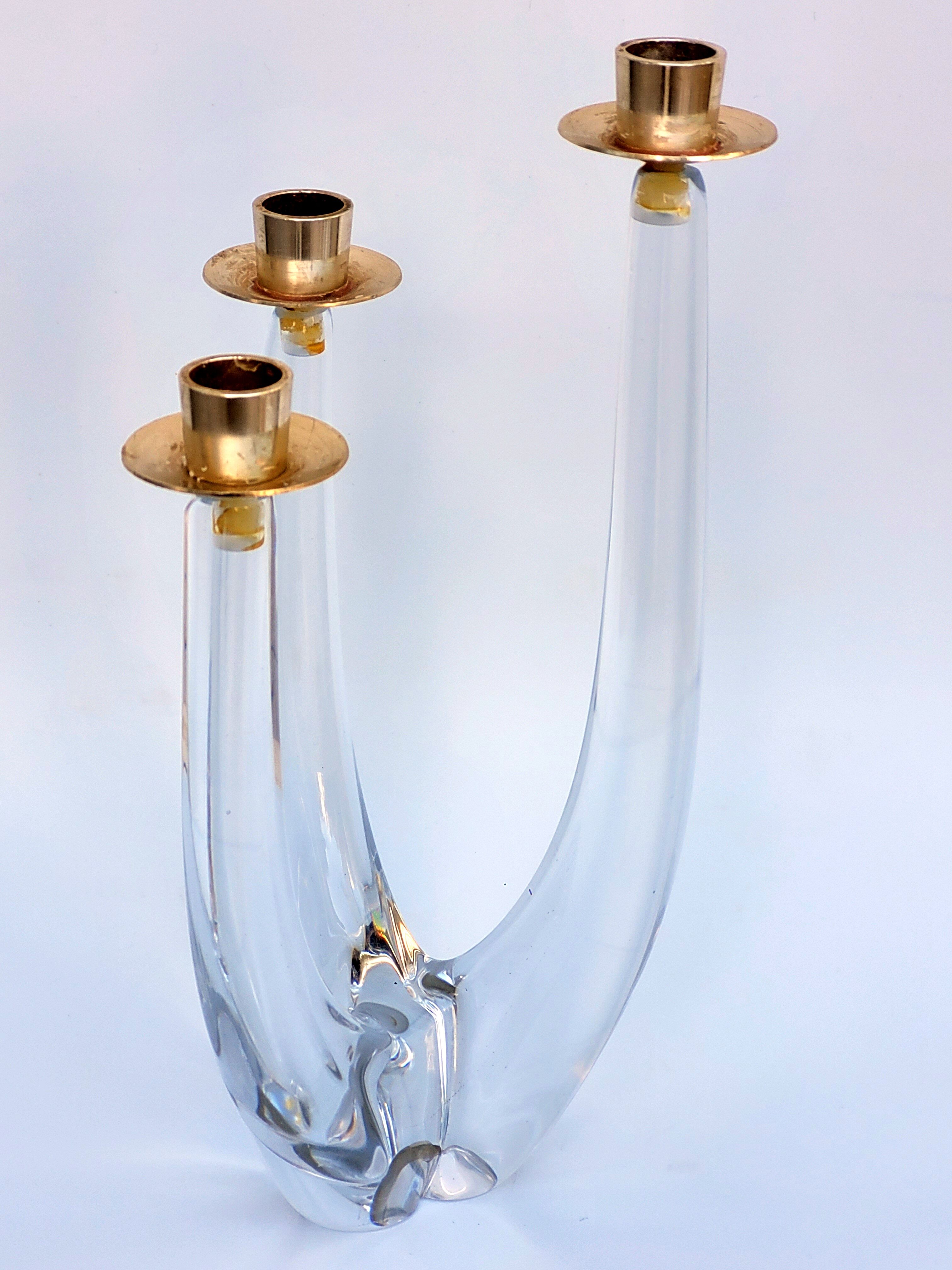Schneider candle holder in crystal and gilded metal - three lights - 1960s