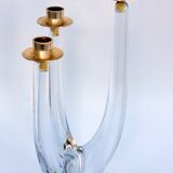 Schneider candle holder in crystal and gilded metal - three lights - 1960s