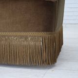 Canapé 3 places danois des années 1960, revêtement en velours vert olive, bois de hêtre.