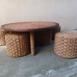 Coffee table and rope stools