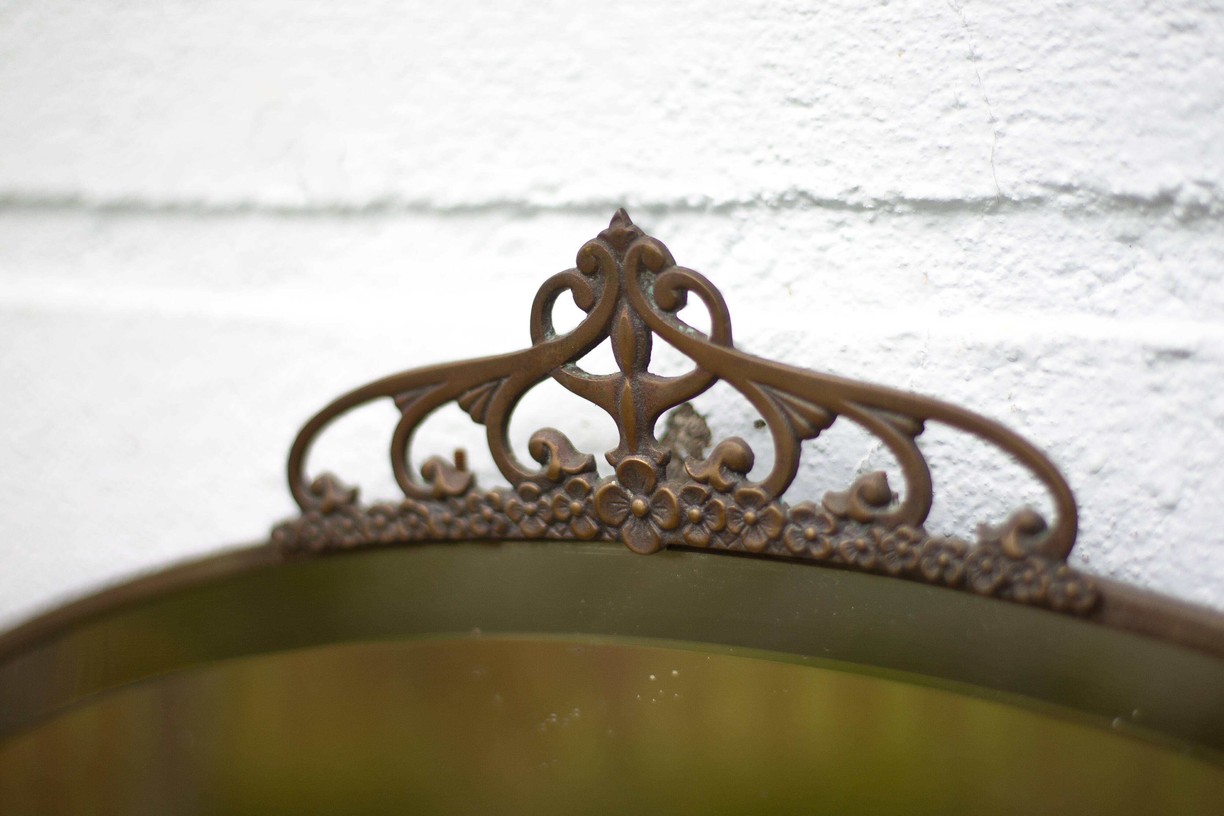 Art nouveau bronze mirror, art deco mirror, oval mirror, beveled mirror, wall decoration, mirror