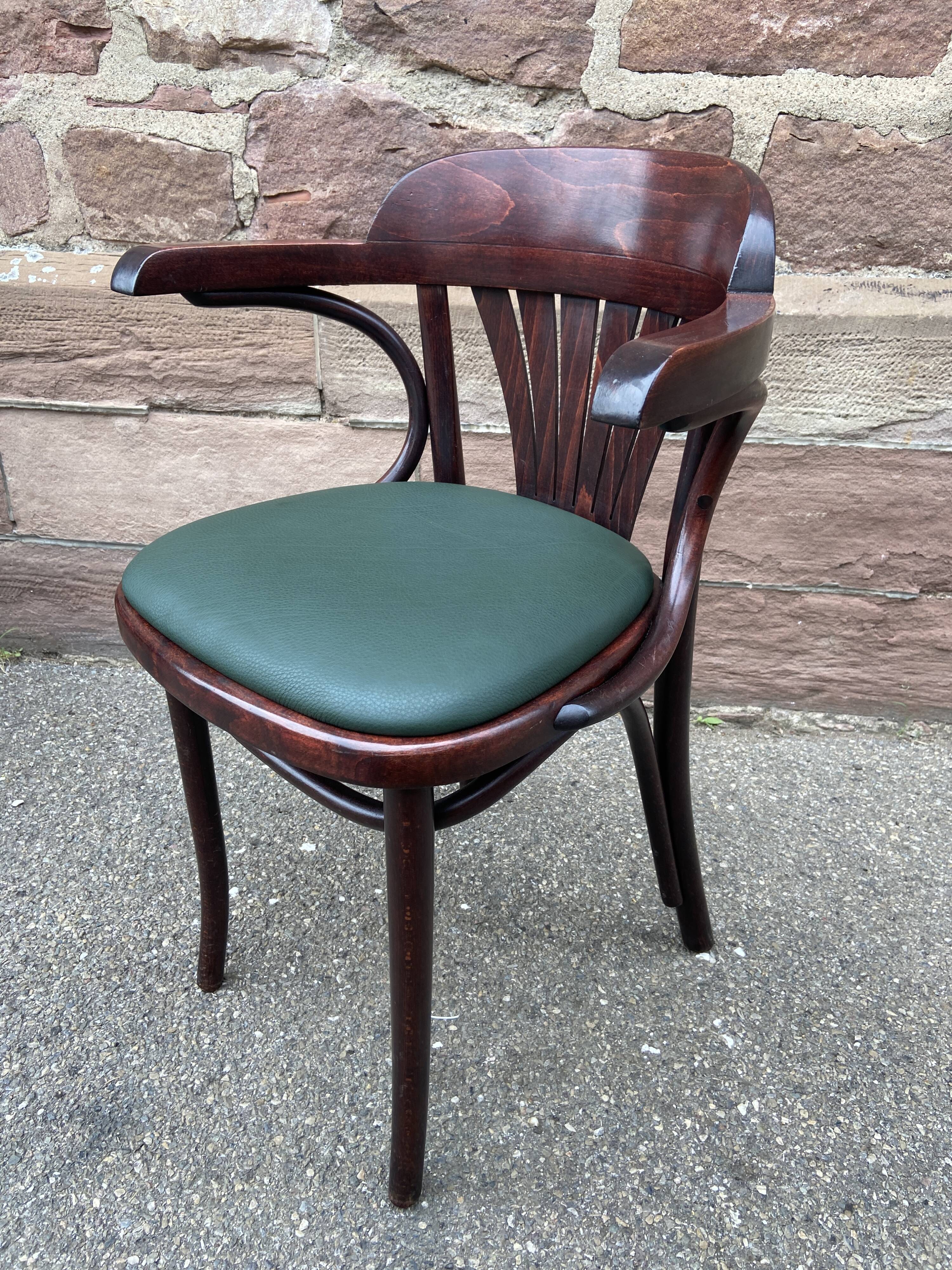 Pair of vintage 80s curved wood restaurant armchairs