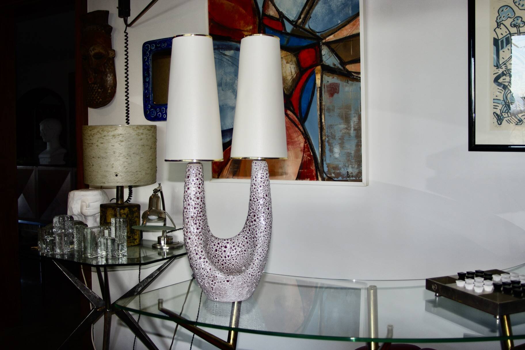 Large ceramic free figure lamp signed Le Vaucourt Vallauris