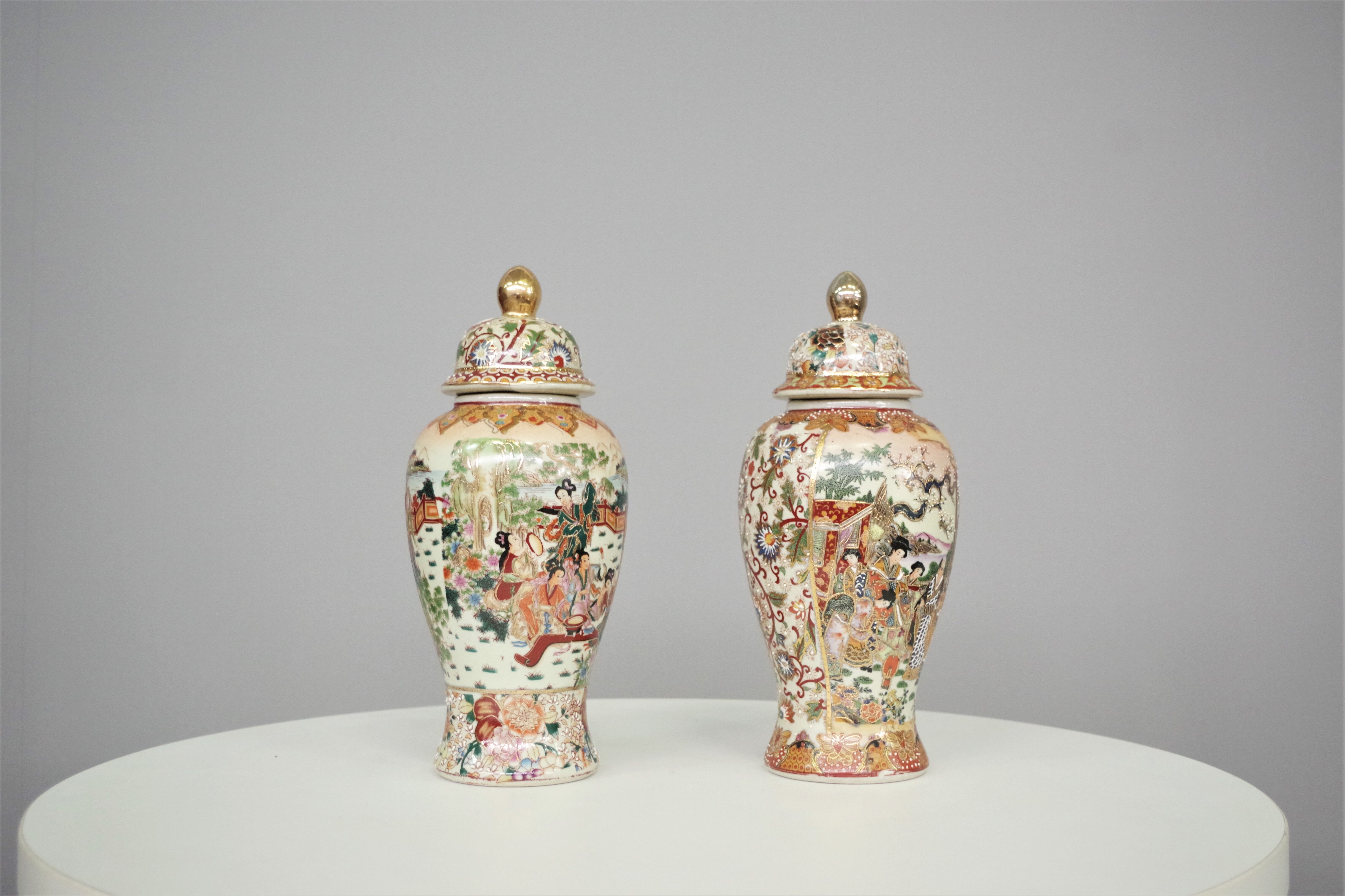 Hand-decorated Chinese Royal Satsuma Ceramic Vasa, 1960