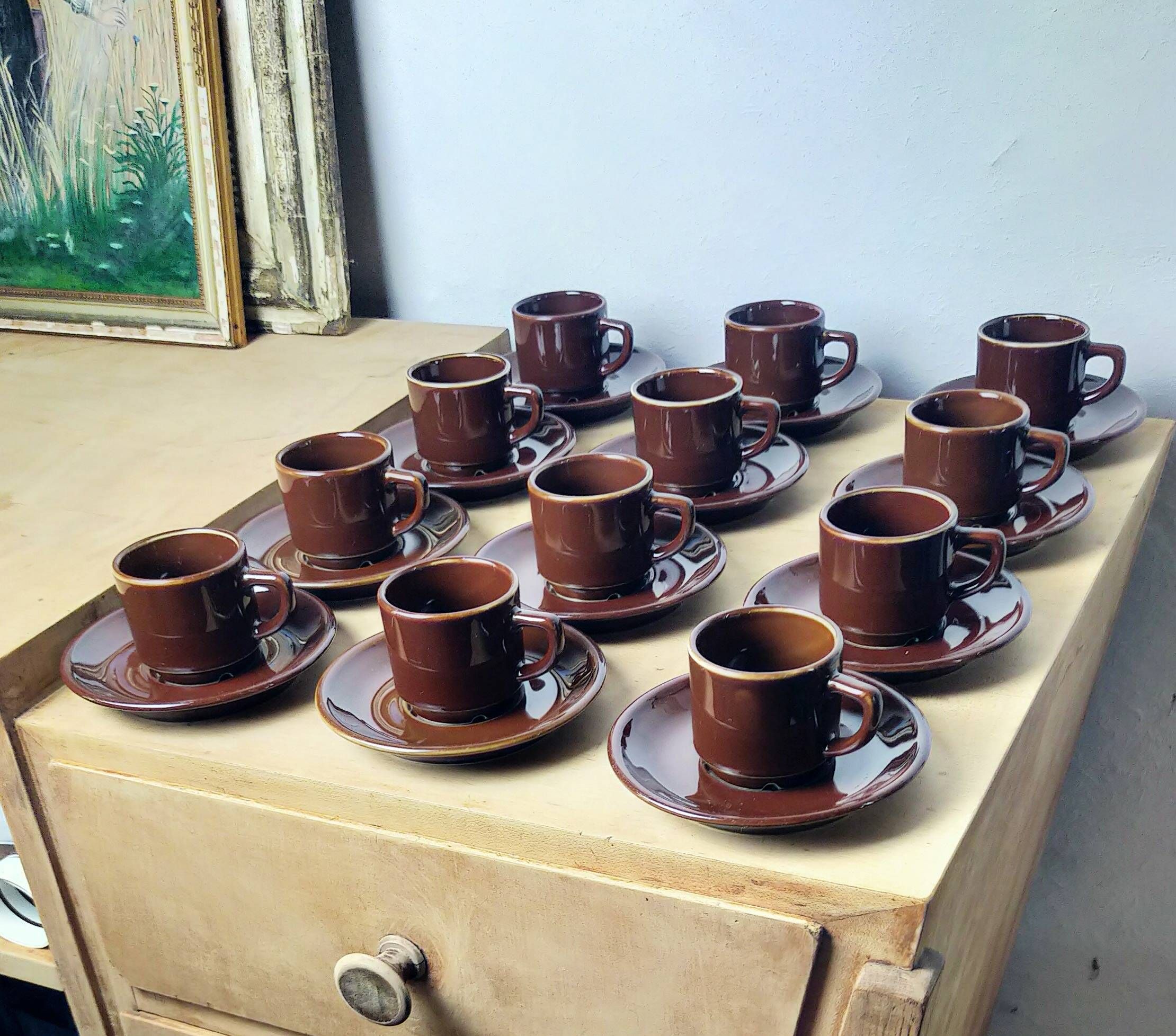 Set of 6 Bistro Cups and Saucers Porcelain Apilco Deshoulières