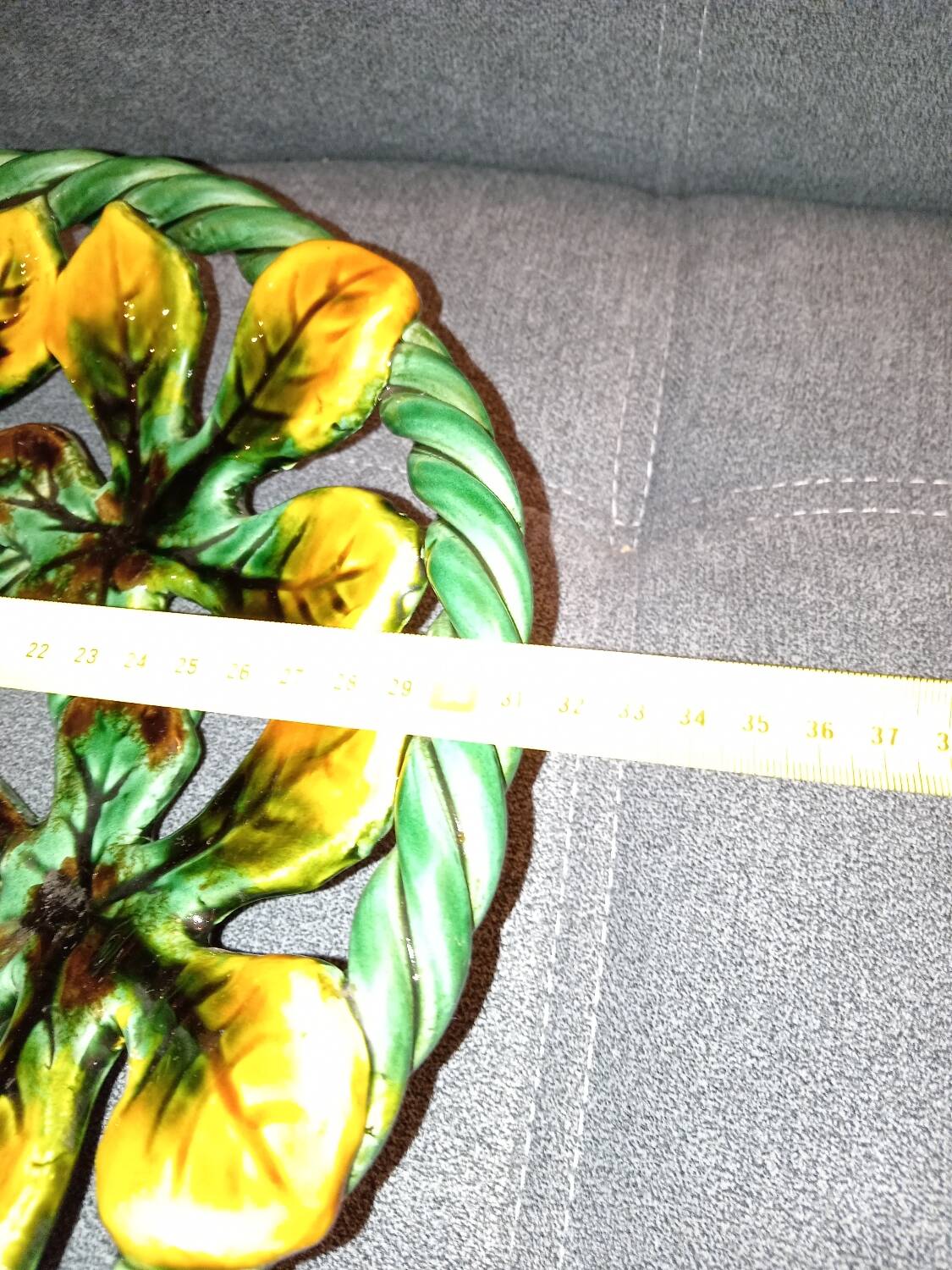 Vintage basket made of woven and glazed ceramic