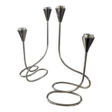 Pair of modernist silver metal candlesticks
