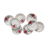 Dessert plates x 8, Moulin des Loups, Nice motif, floral, French manufacture, vintage