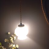White opal curved glass hanging lamp, art deco style