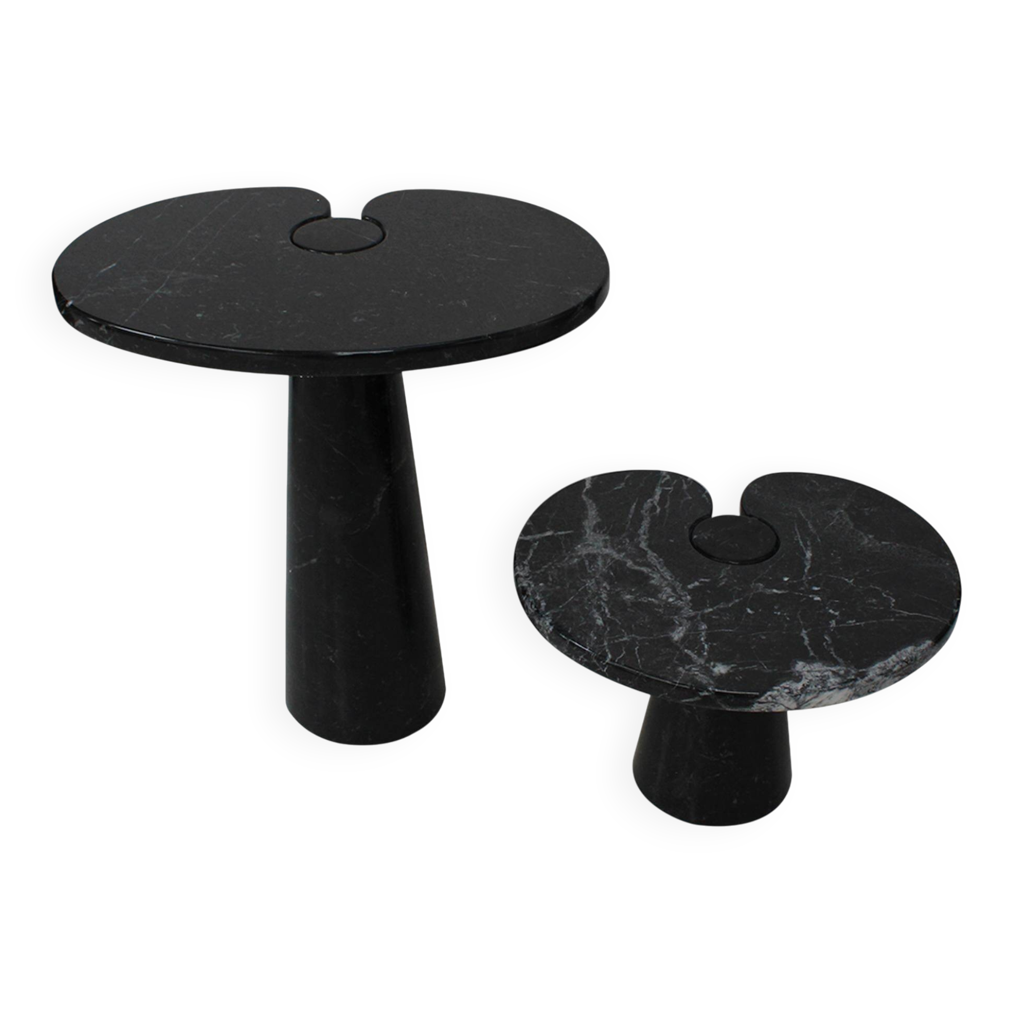 Mid Century Angelo Mangiarotti Pair of Eros Black Marble Side Tables Italy