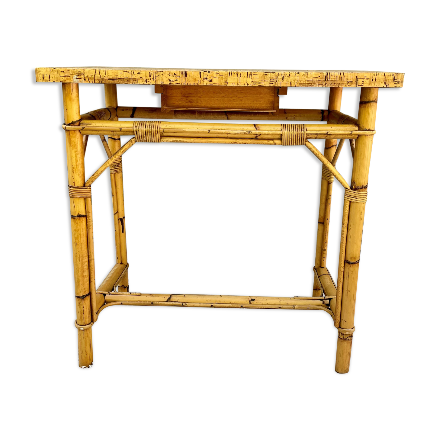 Vintage cork and rattan desk