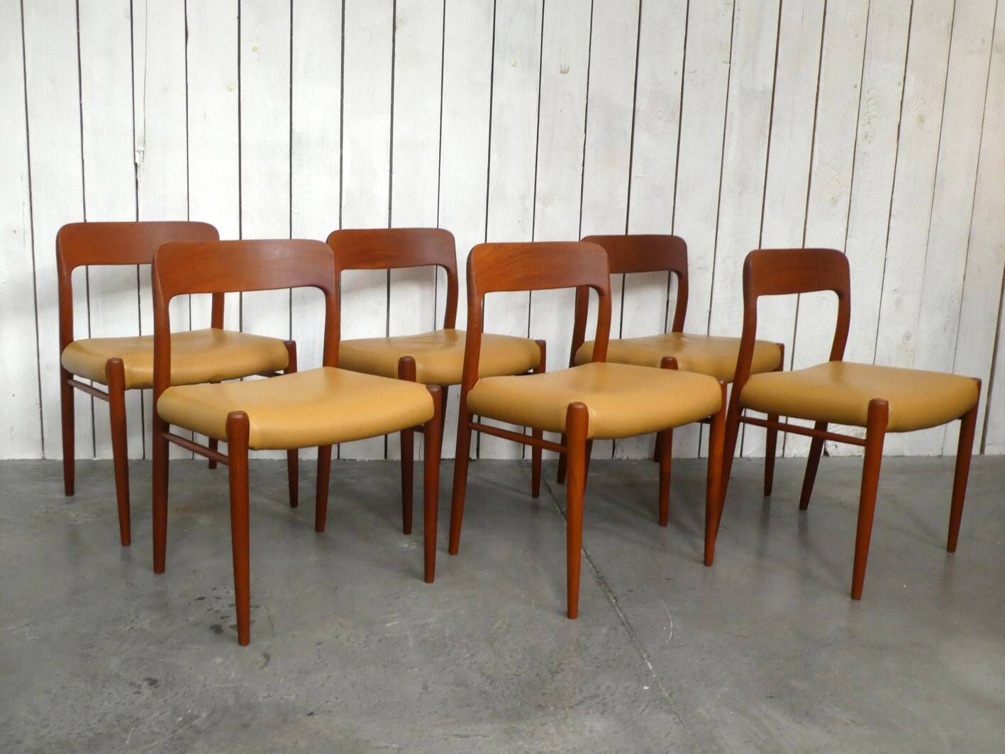 set of 6 teak and leather chairs by Niels Otto Moller, Denmark, 1960