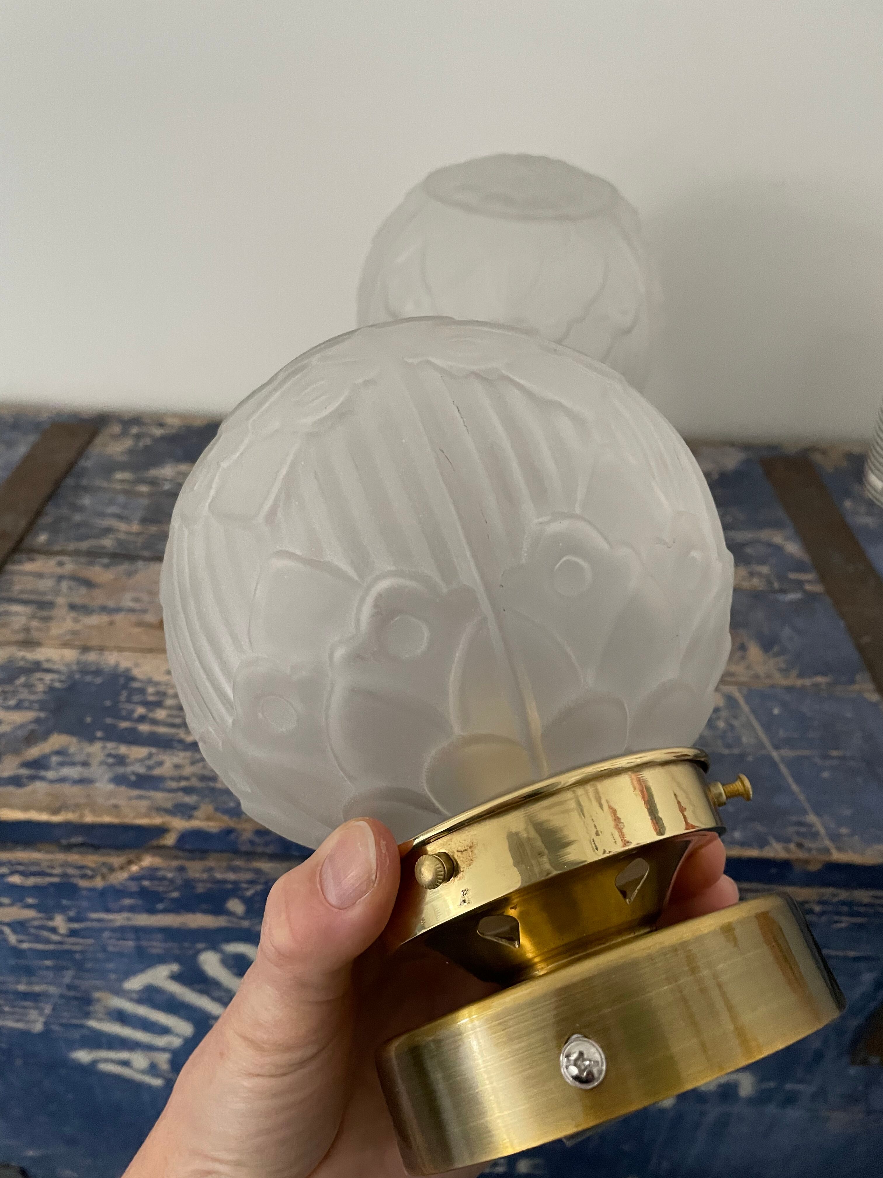 Pair of new electrified Art Deco globe sconces