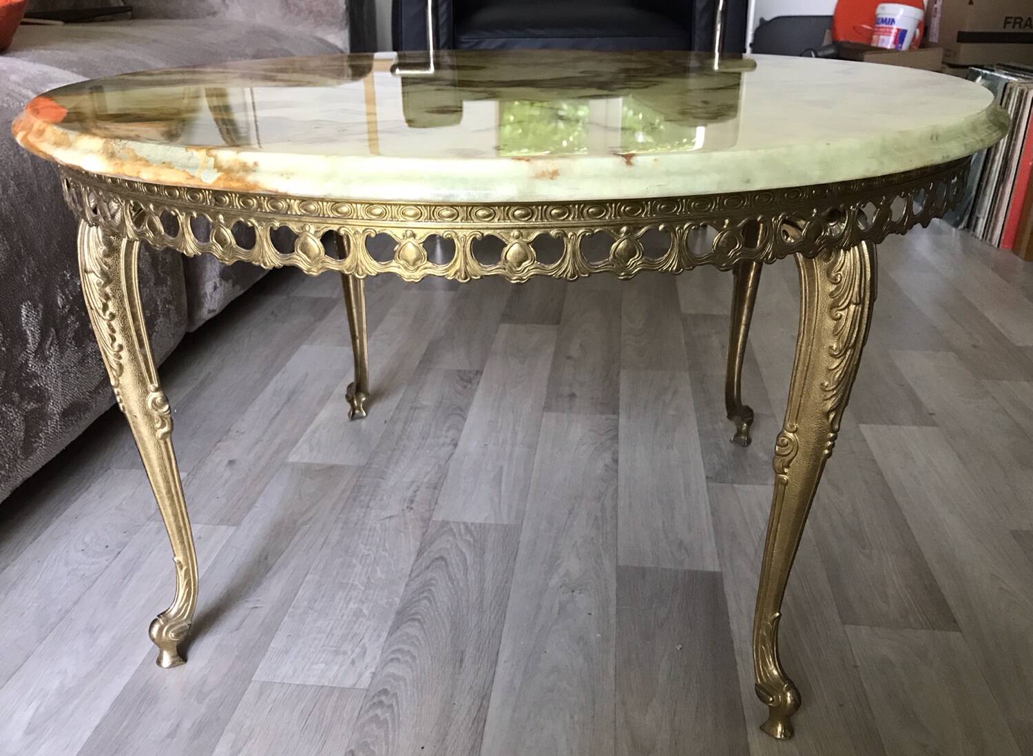 Marble and brass side coffee table