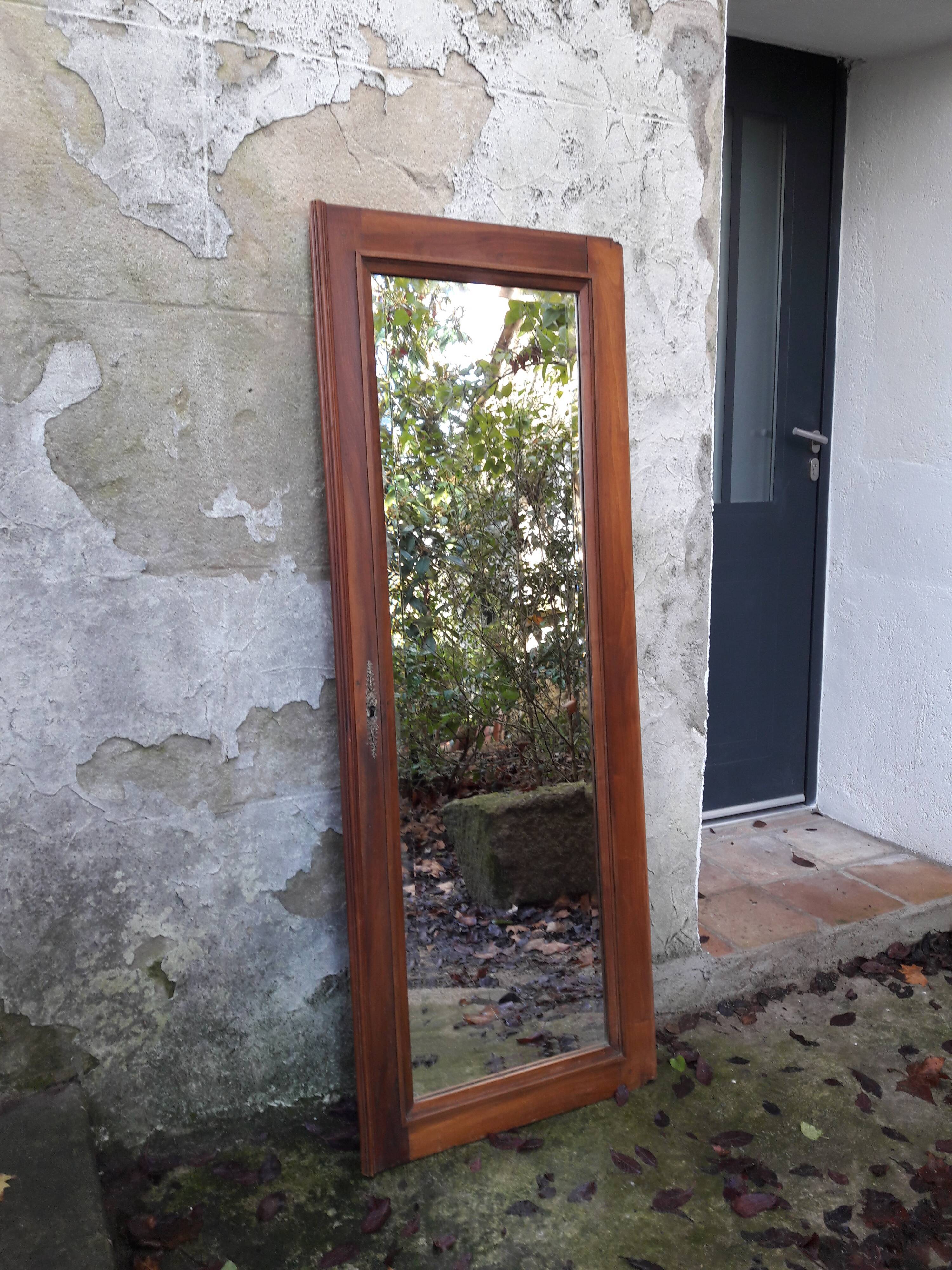 Old beveled wooden frame mirror 159x60cm