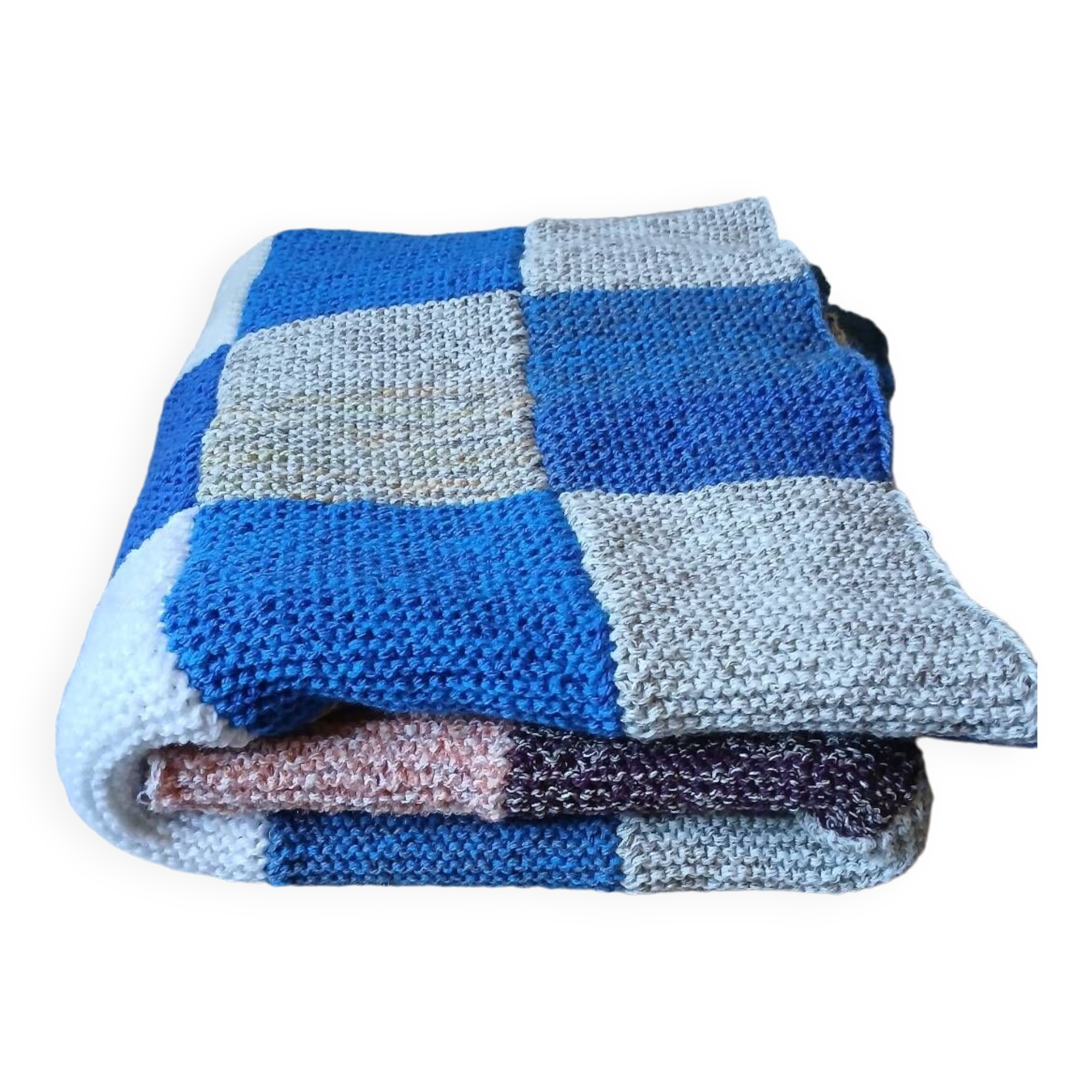 Hand knitted patchwork plaid