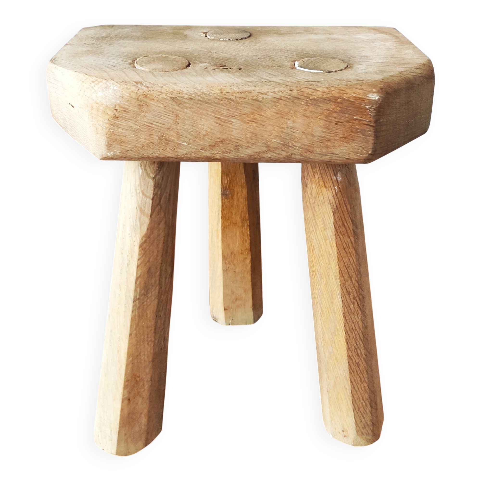 Vintage Danish brutalist tripod stool made of solid oak.