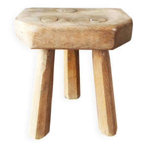 Ancien tabouret tripode - bois massif