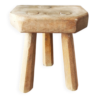 Vintage Danish brutalist tripod stool made of solid oak.